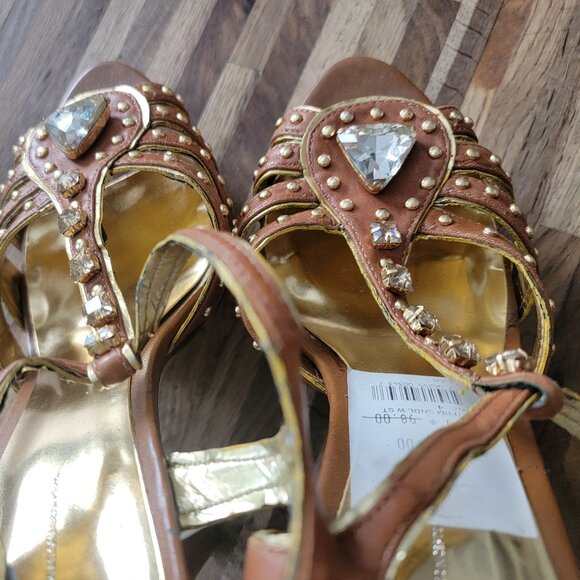 6" Fancy Studded & Embellished Extra High Heel Strappy Leather Stiletto Sandals - Picture 16 of 16